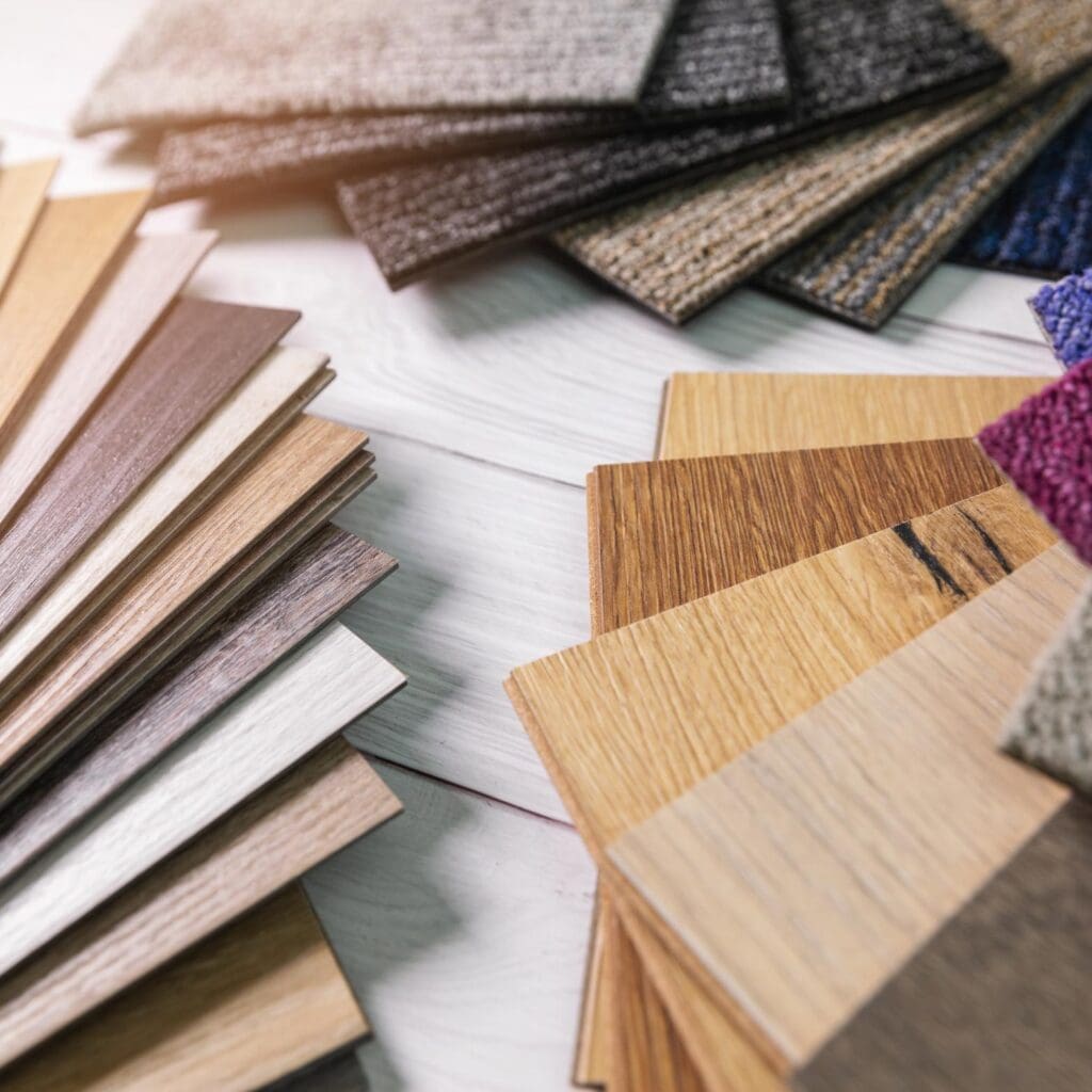 different types of flooring ranging from wood, pvc and carpets