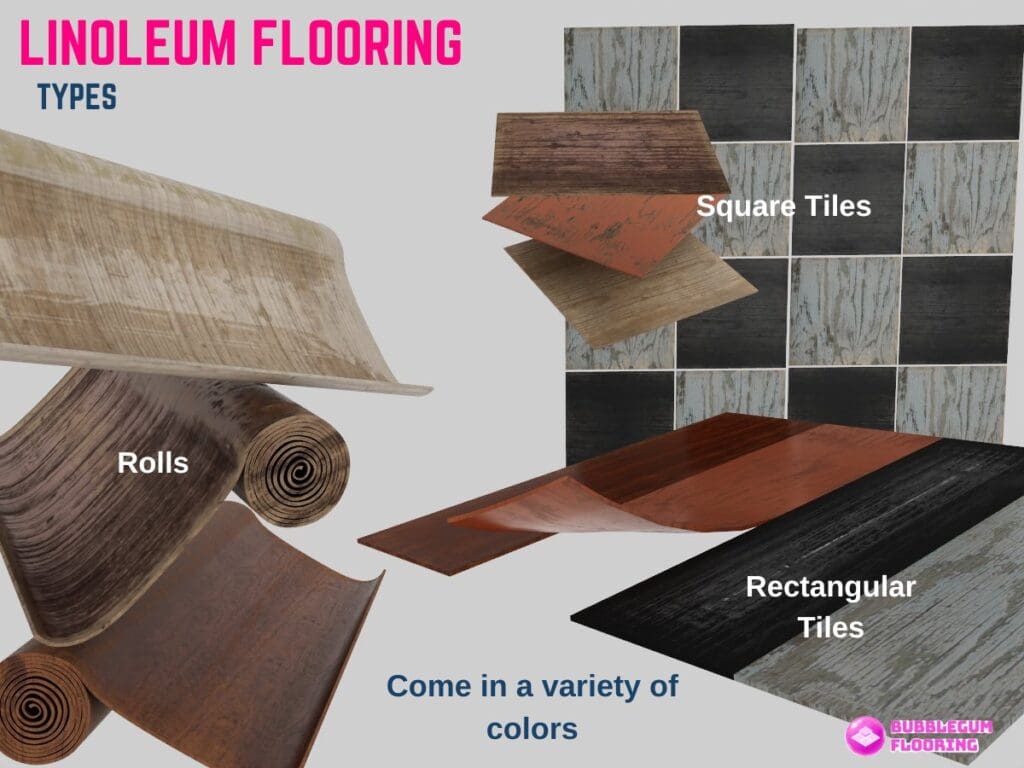 infographic illustration on a labelled cross section on linoleum flooring